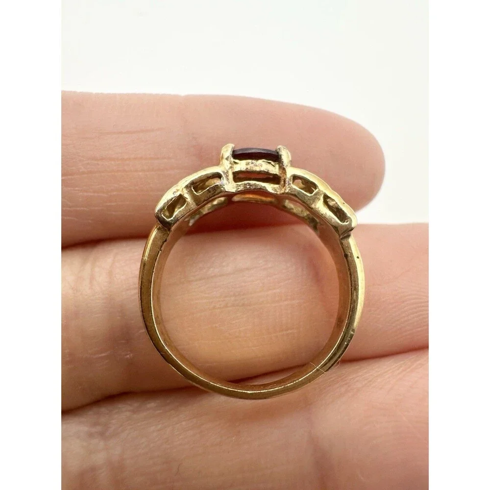 925 Sterling Silver Gold Vermeil Garnet Ring Size 4.5